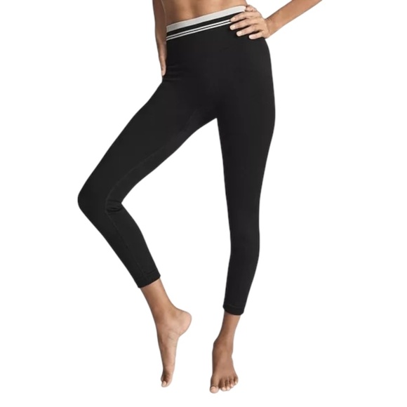 REISS Clemmie Jersey Leggings With Waistband Detailing in Black and Ivory Size S - Picture 1 of 8